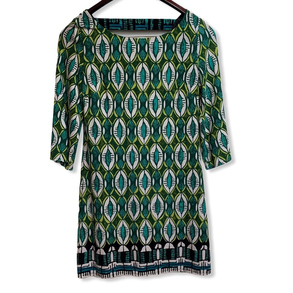 Laundry By Shelli Segal EUC Lined Sheath Shift Geometric Print 3/4 Sleeves - Picture 1 of 6